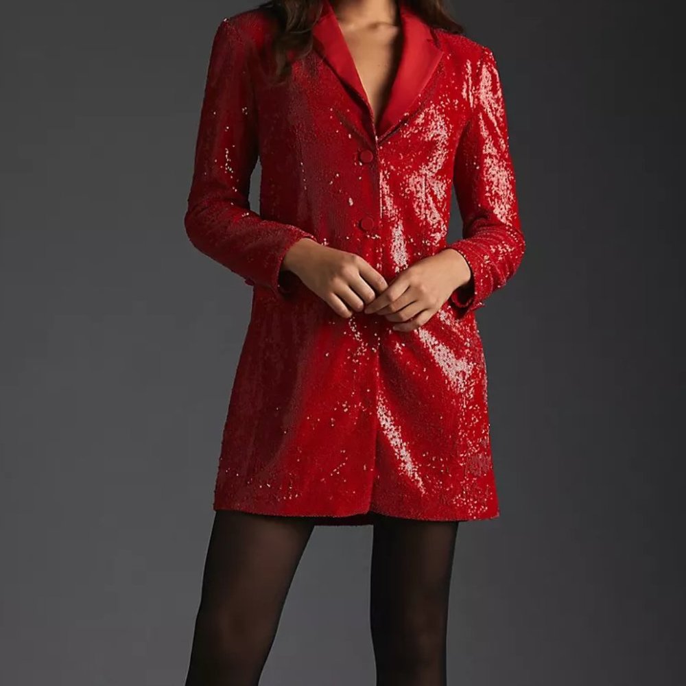 Anthropologie Maeve Sequin Blazer Dress Red - 2 Petite 2P